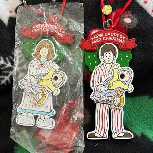 Vintage new mom and dad ornaments